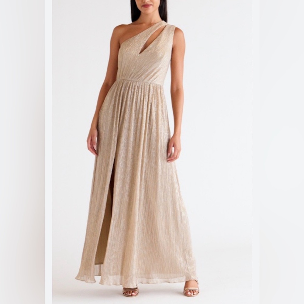 Dress the Population Gold One-Shoulder Maxi Dress